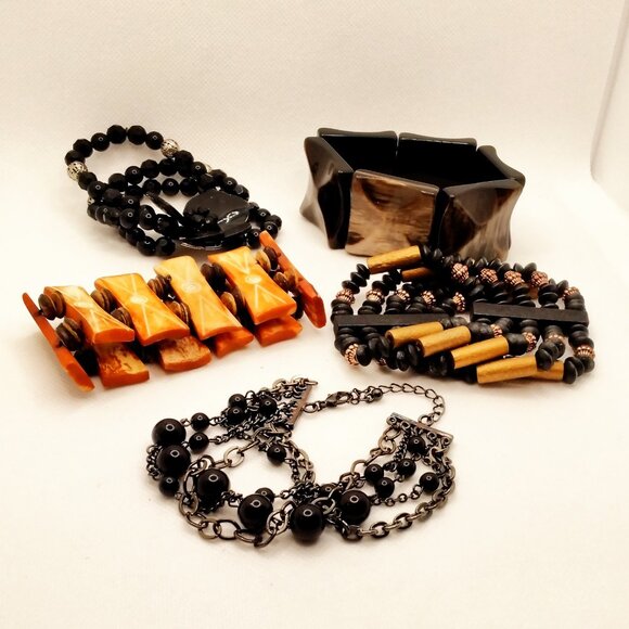 Chunky Bracelets Metal, Wood, Beads - Lot of 5 - Picture 4 of 5